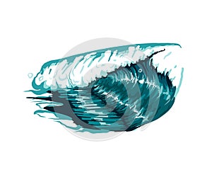 Sea wave from multicolored paints. Splash of watercolor, colored drawing, realistic. Ocean wave