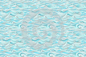 Sea wave pattern. Abstract vector sea water seamless texture. Graphic illustration. Blue stained glass imitation