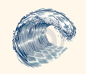 Sea wave sketch. Surfing concept vintage vector illustration