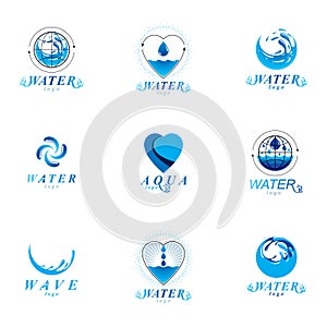 Sea wave splash vector symbol. Water is life theme. Living in ha