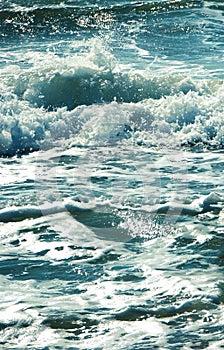 Sea wave splashing water.Blue blue photo.