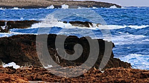 Sea wave travel rock beach blue background water nature