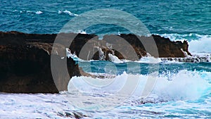 Sea wave travel rock beach blue background water nature