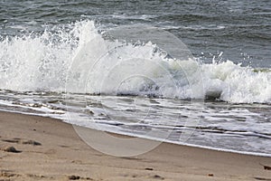 Sea wave. water splashes on the beach.