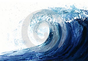 Sea wave, watercolor hand drawn illustration