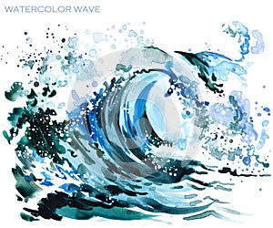 Sea wave watercolor illustration