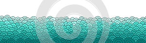 Sea waves border. Doodle seamless background. Blue water hand drawn pattern