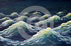 Sea waves close-up painting with acrylic