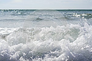 Sea waves. Close up photo of water splashes . Nature colors