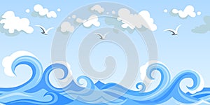 Sea waves and clouds. horizontal seamless landscap