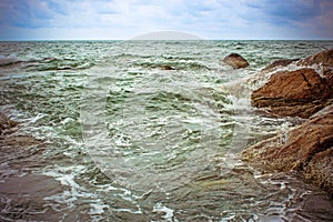 Sea waves crashing against the rocks, Koh Samui