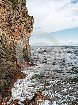 Sea waves hit the rock. Sea and rocks.