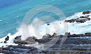 Sea Waves Hitting and Breaking on Rocks - Port Blair, Adnaman Nicobar Islands, India