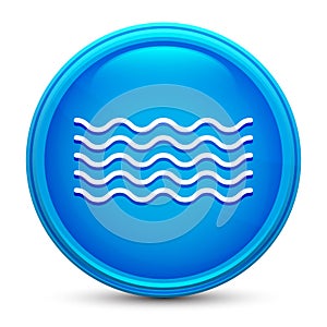 Sea waves icon glass shiny blue round button isolated design vector illustration