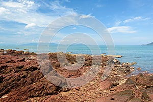 Sea waves lash line impact rock on the beach,View of a rocky coast