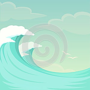 Sea waves, ocean wave background, water and summer sky