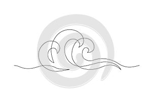 Sea waves one line drawing art. Abstract wave continuous line