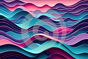 Sea waves pattern abstract background, volumetric purple pink and blue waves texture