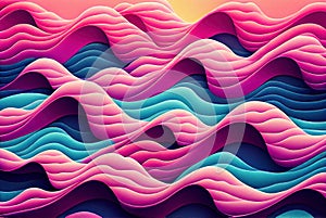 Sea waves pattern abstract background, volumetric purple pink and blue waves texture