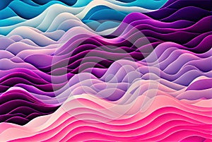 Sea waves pattern abstract background, volumetric purple pink and blue waves texture