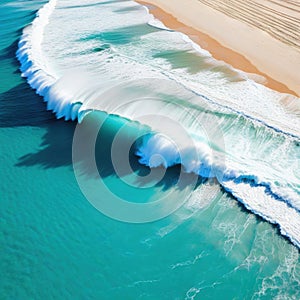 sea waves pounding on a sandy aerial