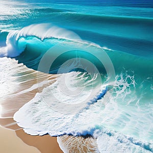 sea waves pounding on a sandy aerial