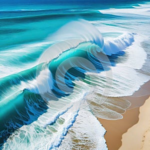 sea waves pounding on a sandy aerial