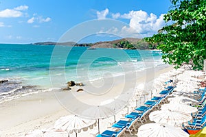 Sea waves on sand beach water and coast seascape - View of beautiful tropical landscape beach sea island with ocean blue sky and