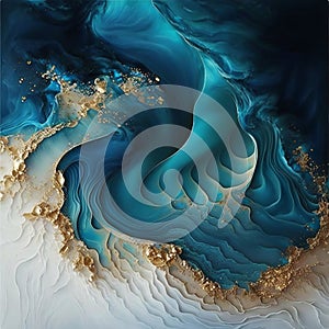 Sea waves shore golden foam stylization background Generative AI