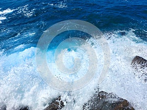 Sea waves - splashes, wave break blue water and white foam