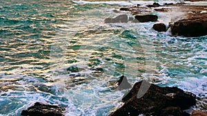 Sea waves storm travel ocean wind rocks stone beach