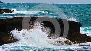 Sea waves storm travel ocean wind rocks stone beach