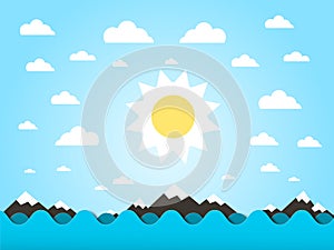 Sea Waves with Sun Vector Cartoon