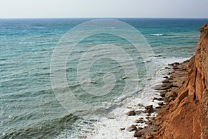 Sea waves, surf. Rocks and cliffs. Black Sea.