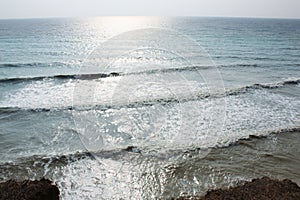 Sea waves, surf. Rocks and cliffs. Black Sea.