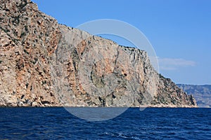 Sea waves, surf. Rocks and rocks. Black Sea. Summer.