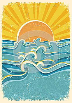 Sea waves and yellow sun