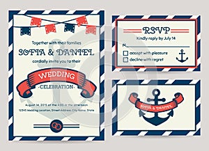 Sea wedding invitation. Vector templates.