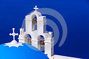 Sea and white church, Santorini, Greece