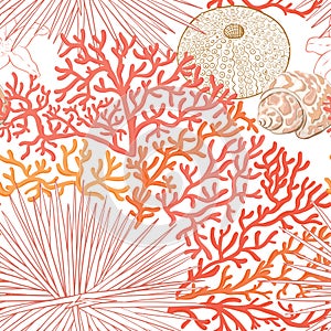 Sea world seamless pattern, background. Stock vector illustration.