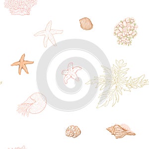 Sea world seamless pattern, background. Stock vector illustration.