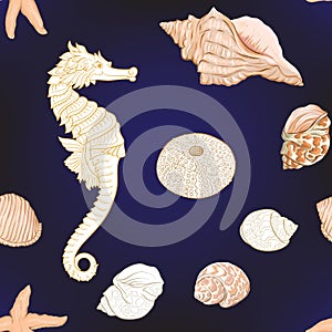 Sea world seamless pattern, background. Stock vector illustration.