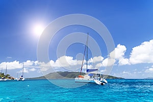 Sea yacht in azure water.