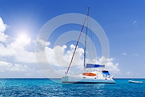 Sea yacht in azure water.