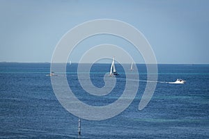 Sea with a yacht in Cancun