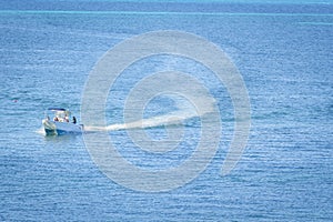 Sea with a yacht in Cancun