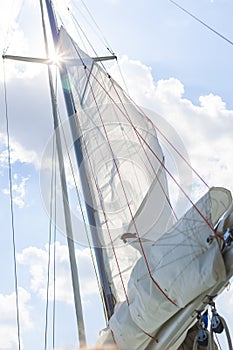Sea Yacht Mast Against Blue Skies
