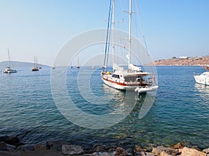 Sea and yacht at the shore of the Mediterranean sea