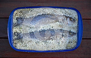 Seabass salt recipe Lubina a la sal from Mediterranean photo