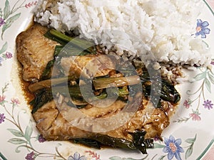 Seabass Teriyaki Just Out of the Broiler Served With White Rice